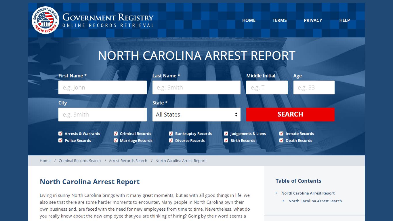 North Carolina Arrest Report | GovernmentRegistry.org